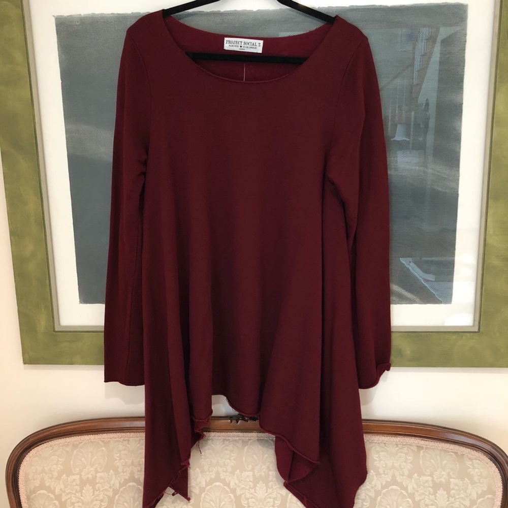 Raw edge long sleeve top- burgundy
